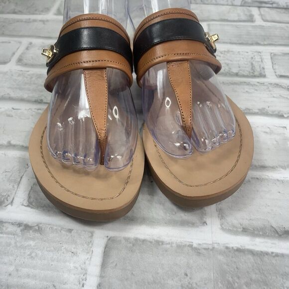 Coach Eileen Women's 9.5 Saddle Brown and Black Leather Comfort Thong Flip Flop - Picture 5 of 12